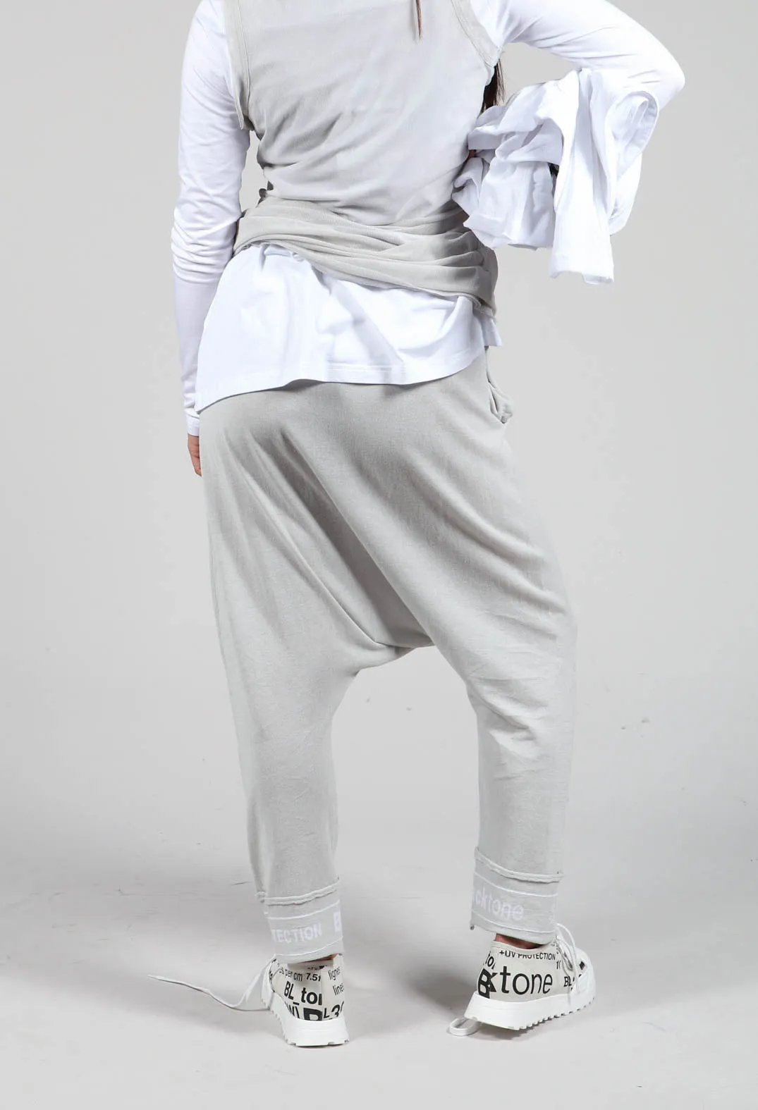 Drop Crotch Trousers in Grey Jacquard