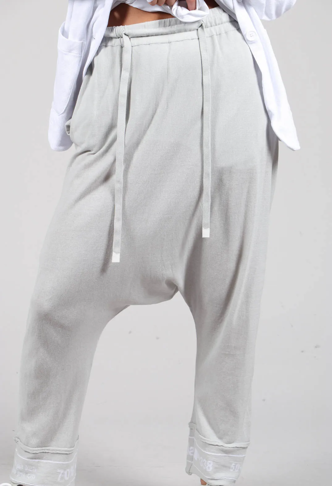 Drop Crotch Trousers in Grey Jacquard