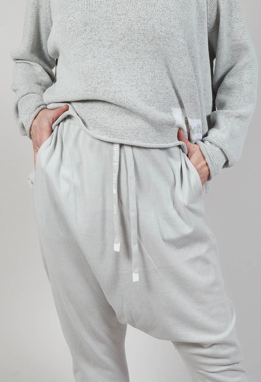 Drop Crotch Trousers in Grey Jacquard