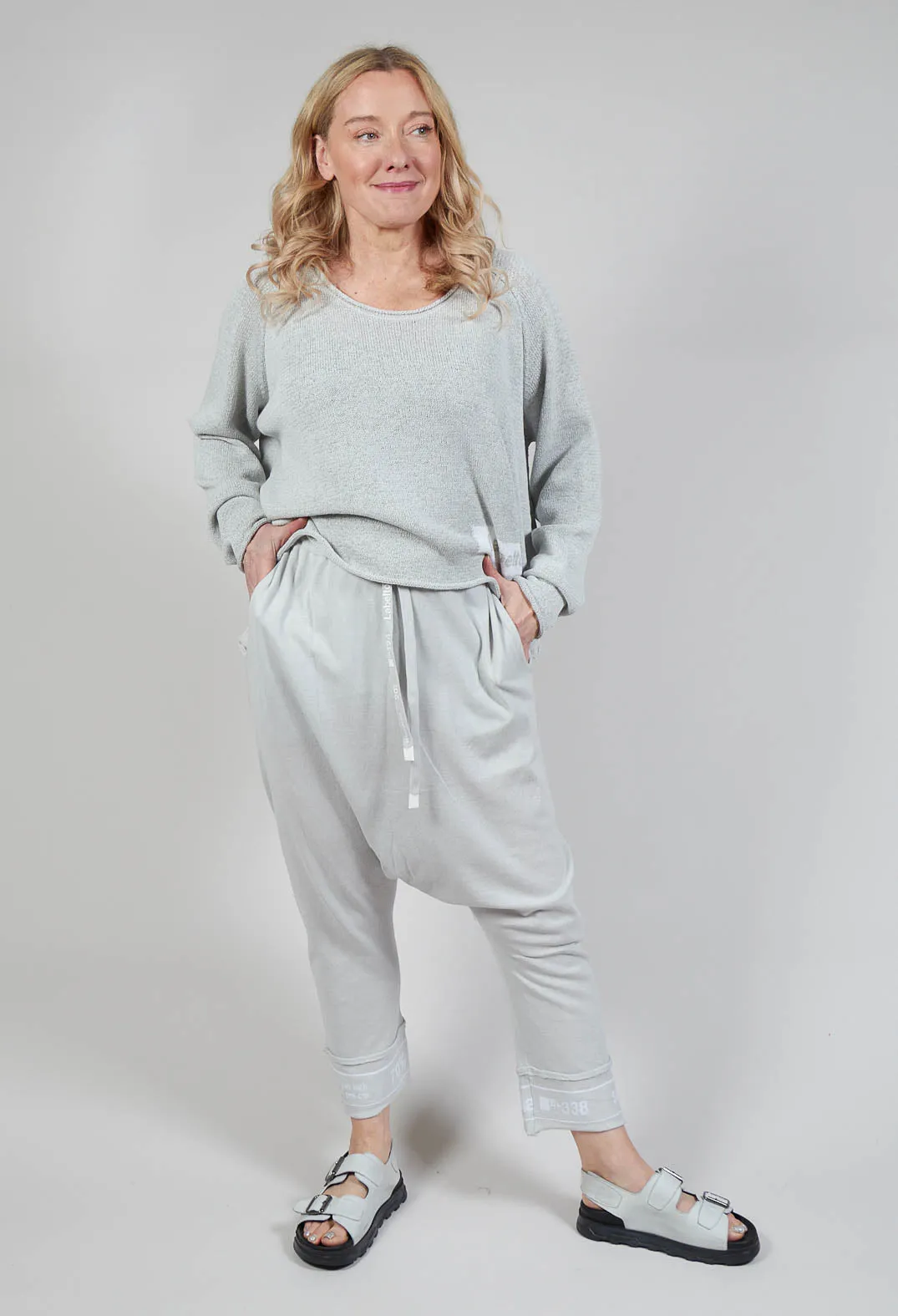 Drop Crotch Trousers in Grey Jacquard