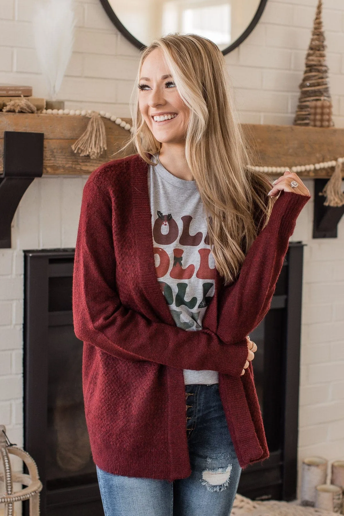 Enchanting Smiles Knit Cardigan- Deep Brick