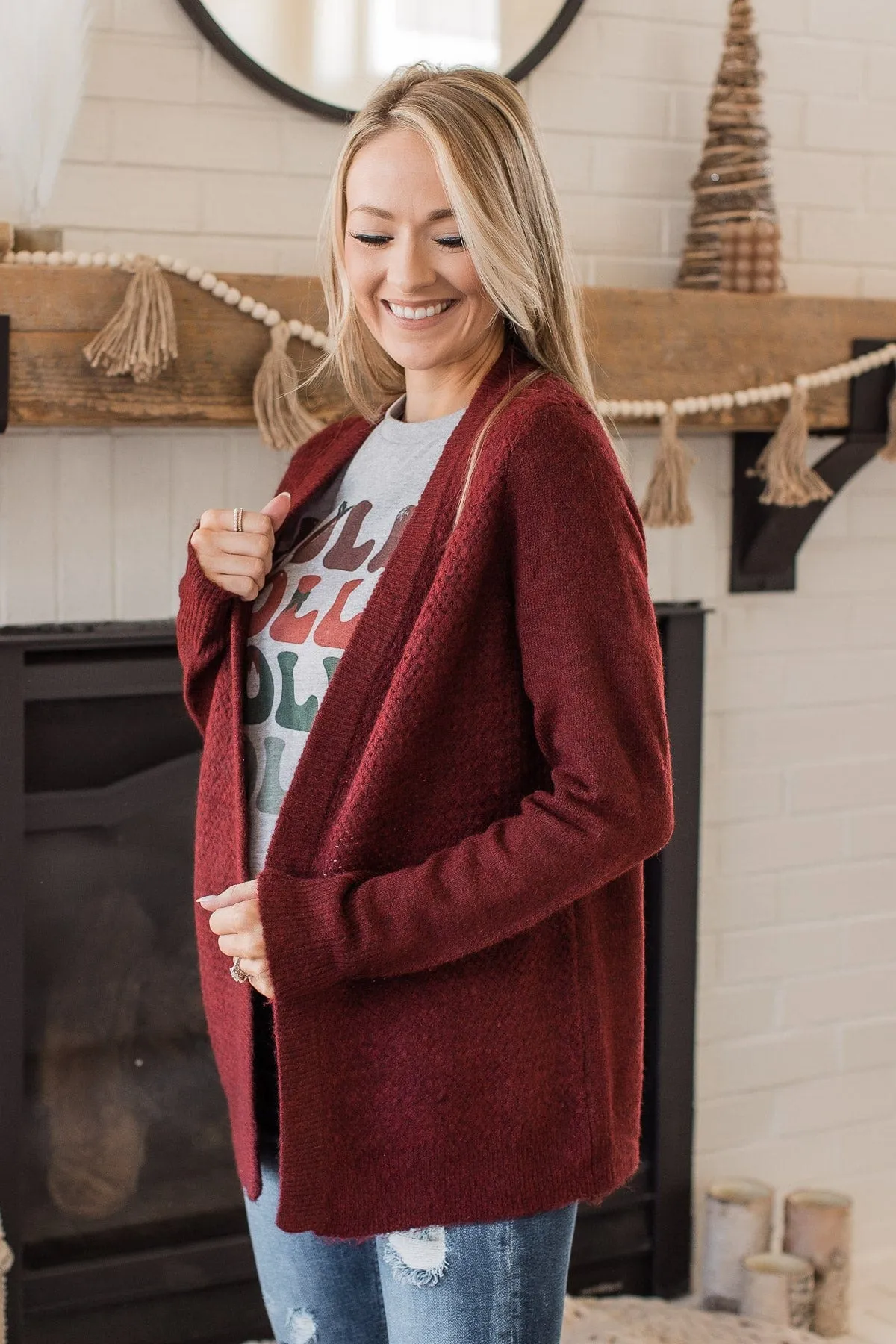 Enchanting Smiles Knit Cardigan- Deep Brick