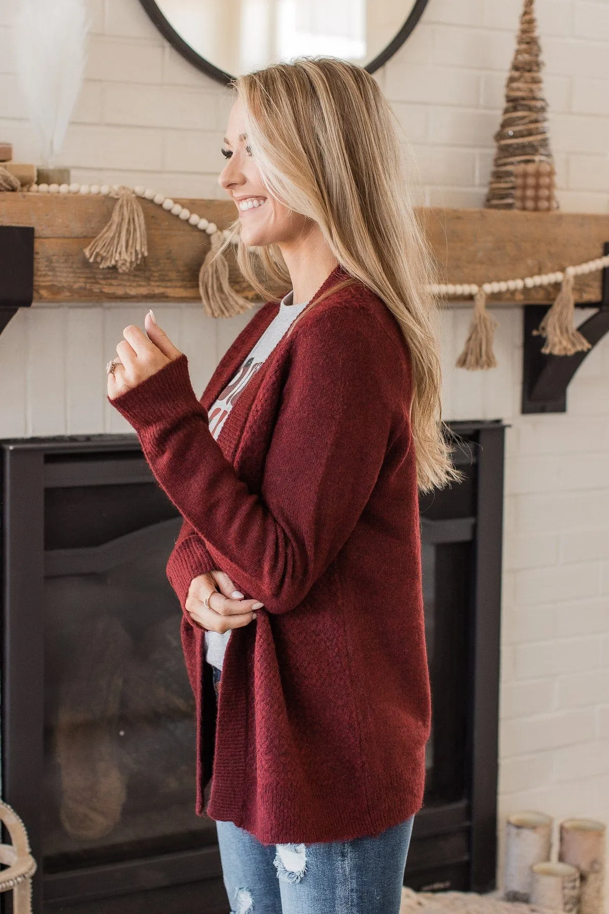 Enchanting Smiles Knit Cardigan- Deep Brick