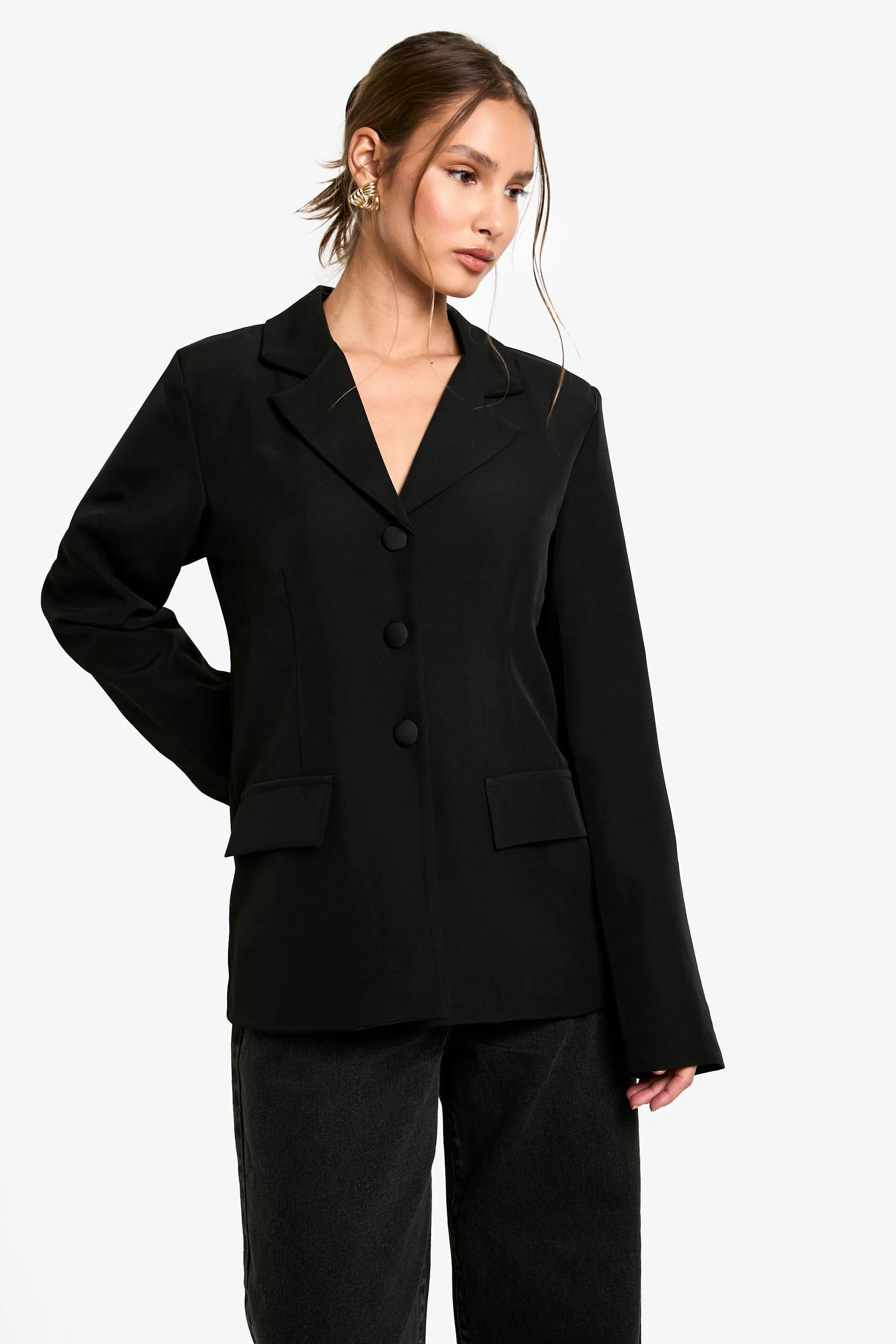 Fitted Self Fabric Button Blazer