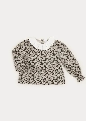 Floral Ruffle Collar Long Sleeve Blouse In Black (4-10yrs)