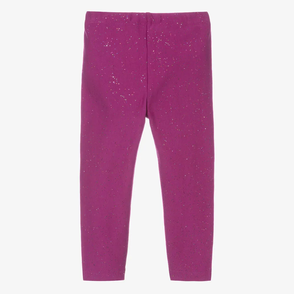 Girls Purple Cotton Glitter Leggings