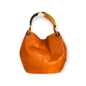 GRANDE BORSA IN MORBIDA PELLE ARANCIO CON MANICO TUCANO