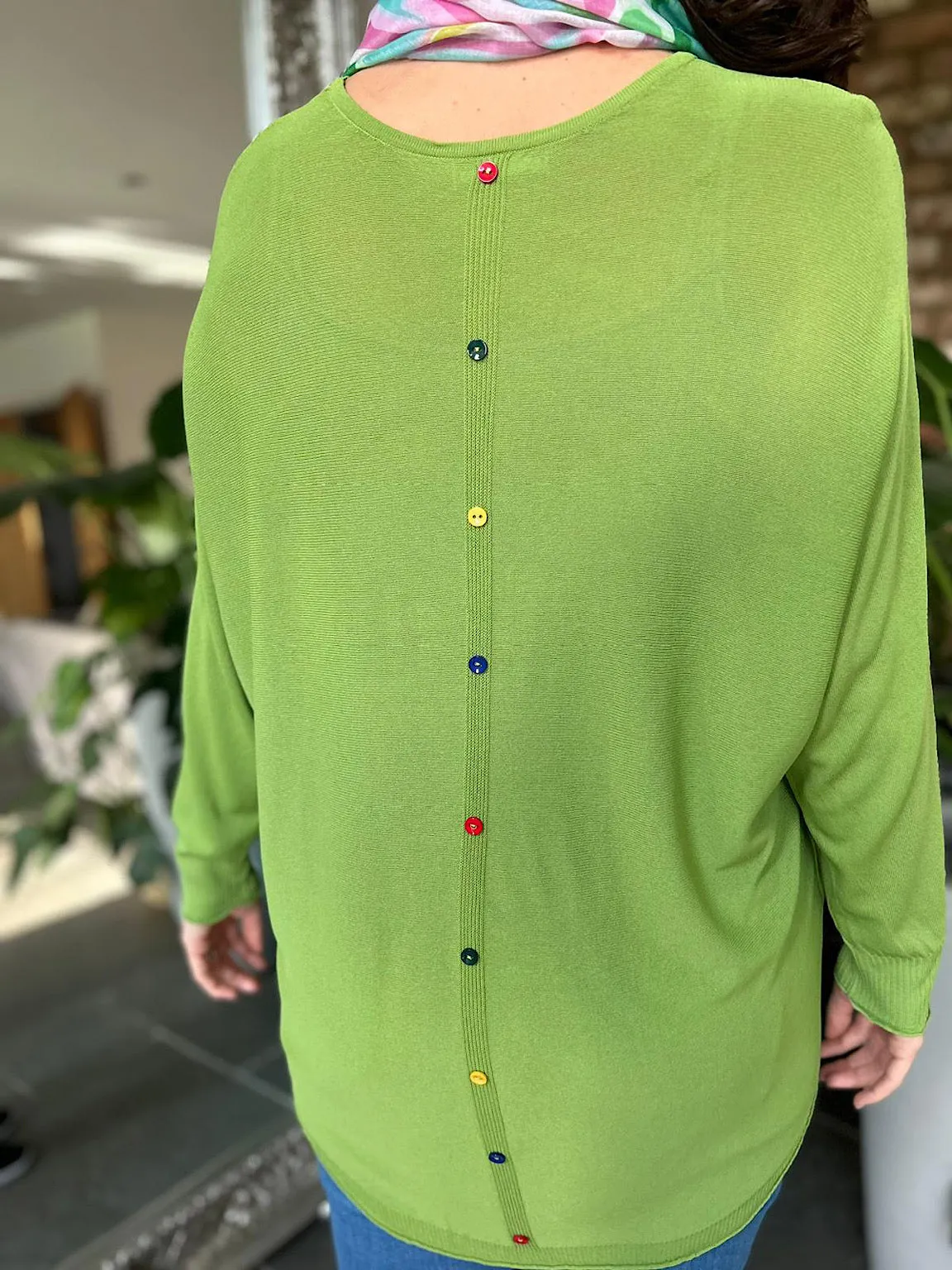 Green Button Back Detail Knit Top Lucia