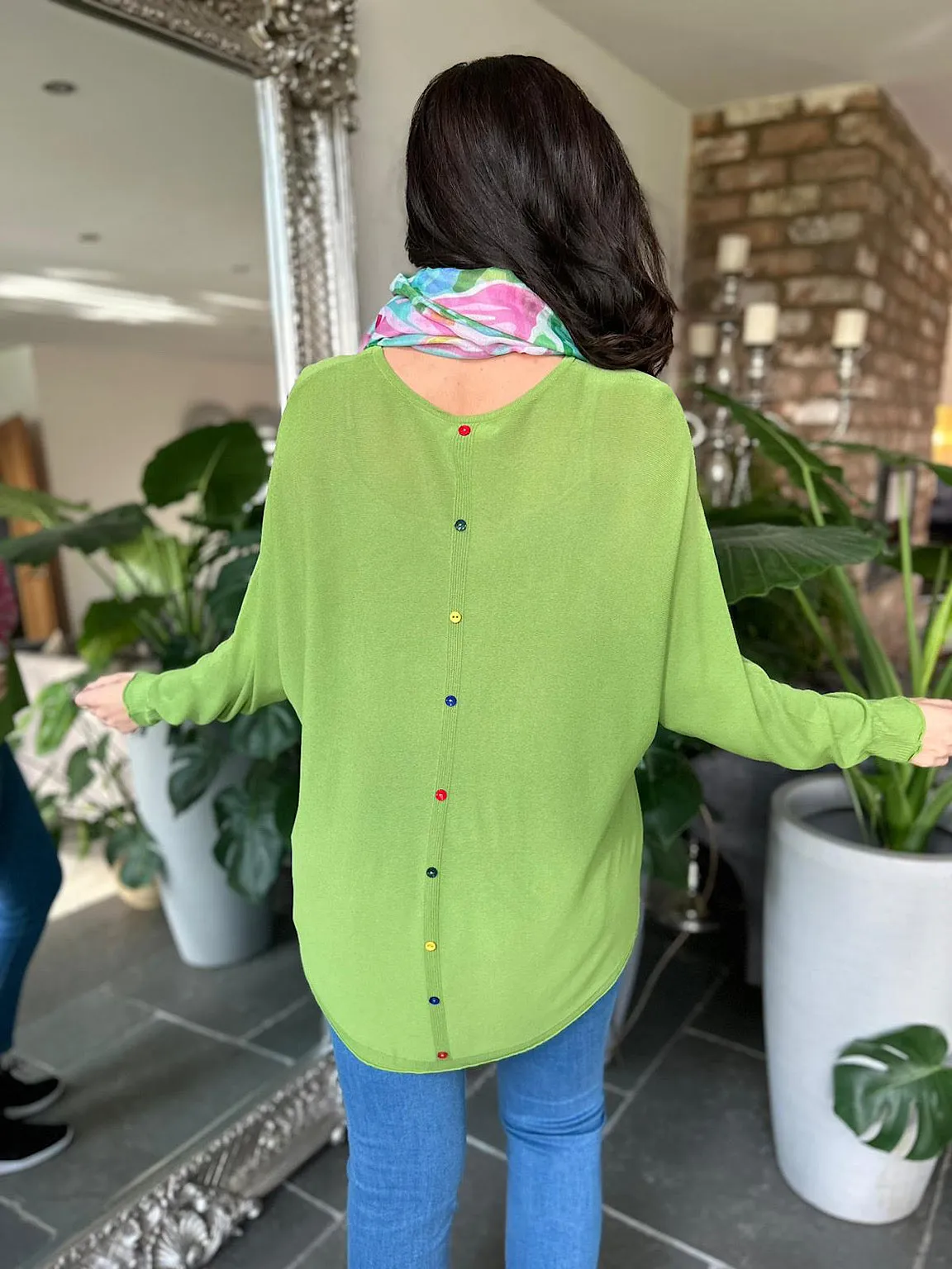 Green Button Back Detail Knit Top Lucia