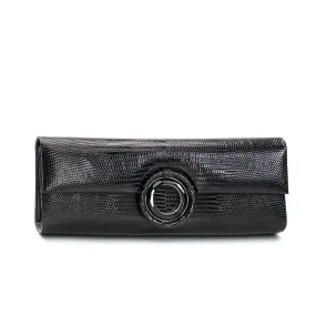 Grommet Roll Clutch - Black Exotic Lizard