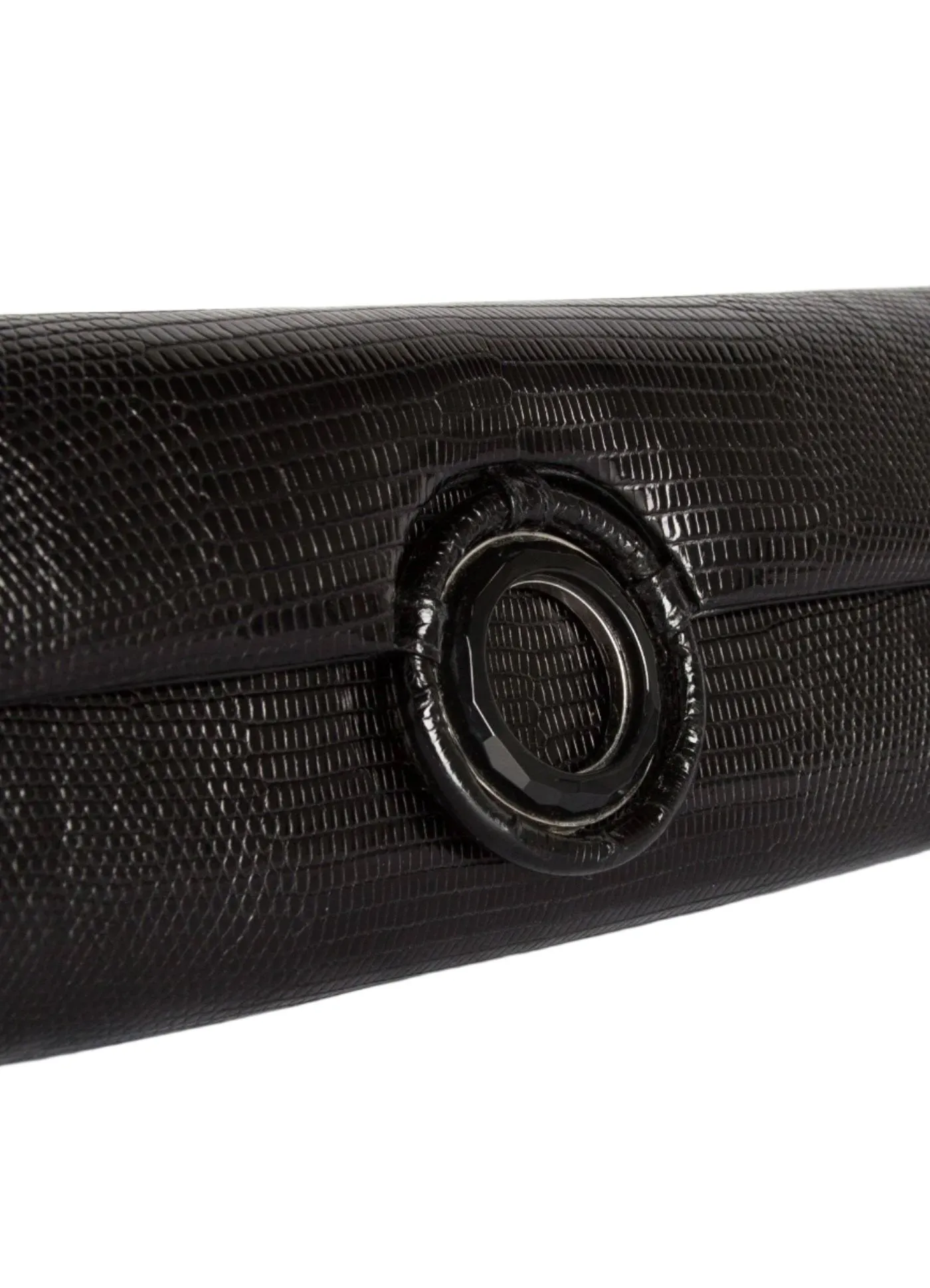 Grommet Roll Clutch - Black Exotic Lizard