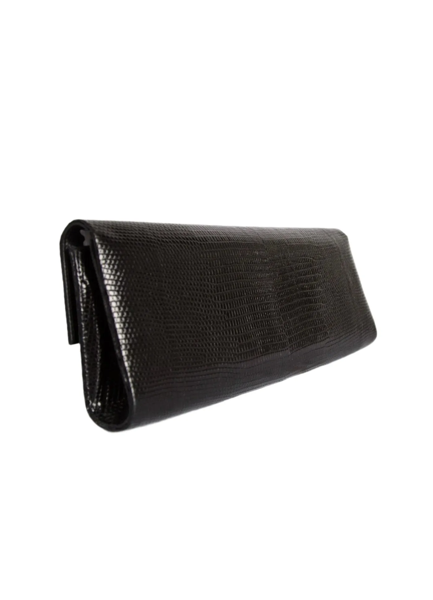 Grommet Roll Clutch - Black Exotic Lizard