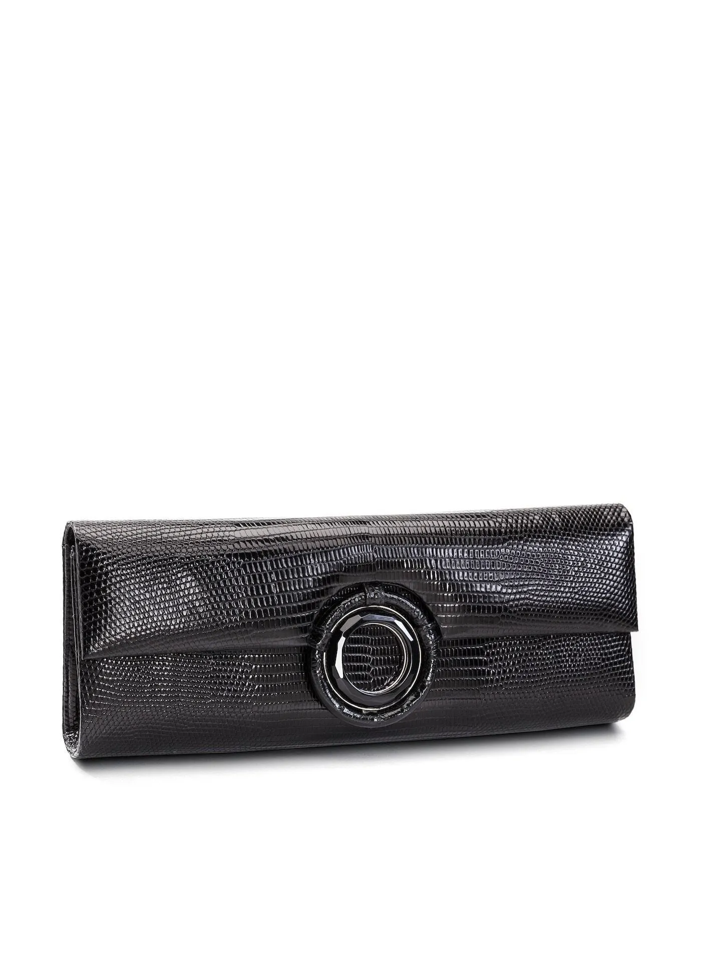 Grommet Roll Clutch - Black Exotic Lizard