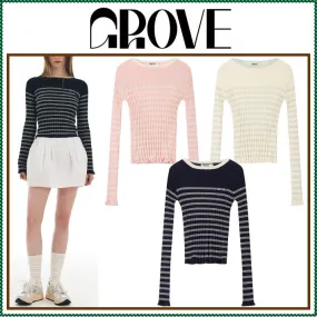 GROVE  |Stripes Sleeveless Street Style Long Sleeves