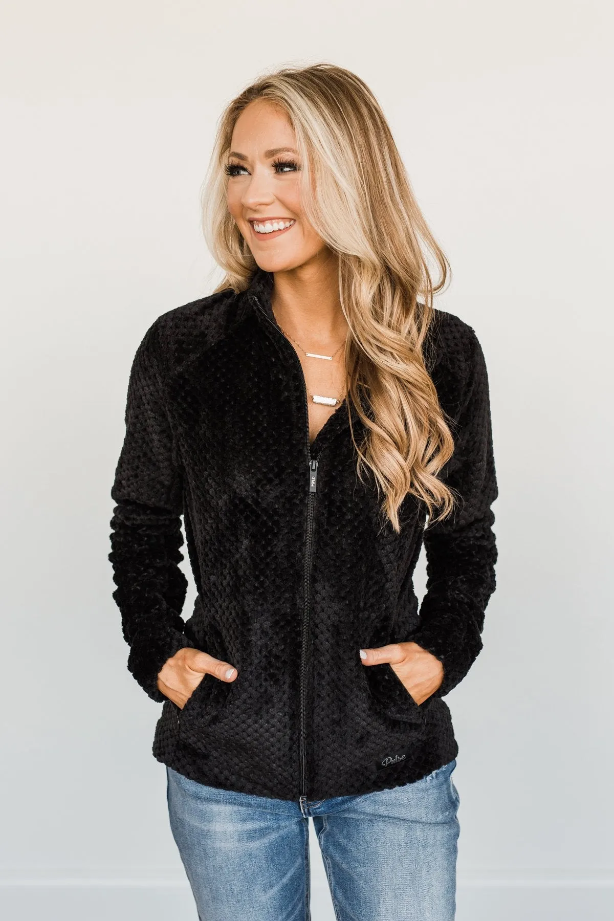 Heartfelt Wishes Zip Up Sherpa- Black