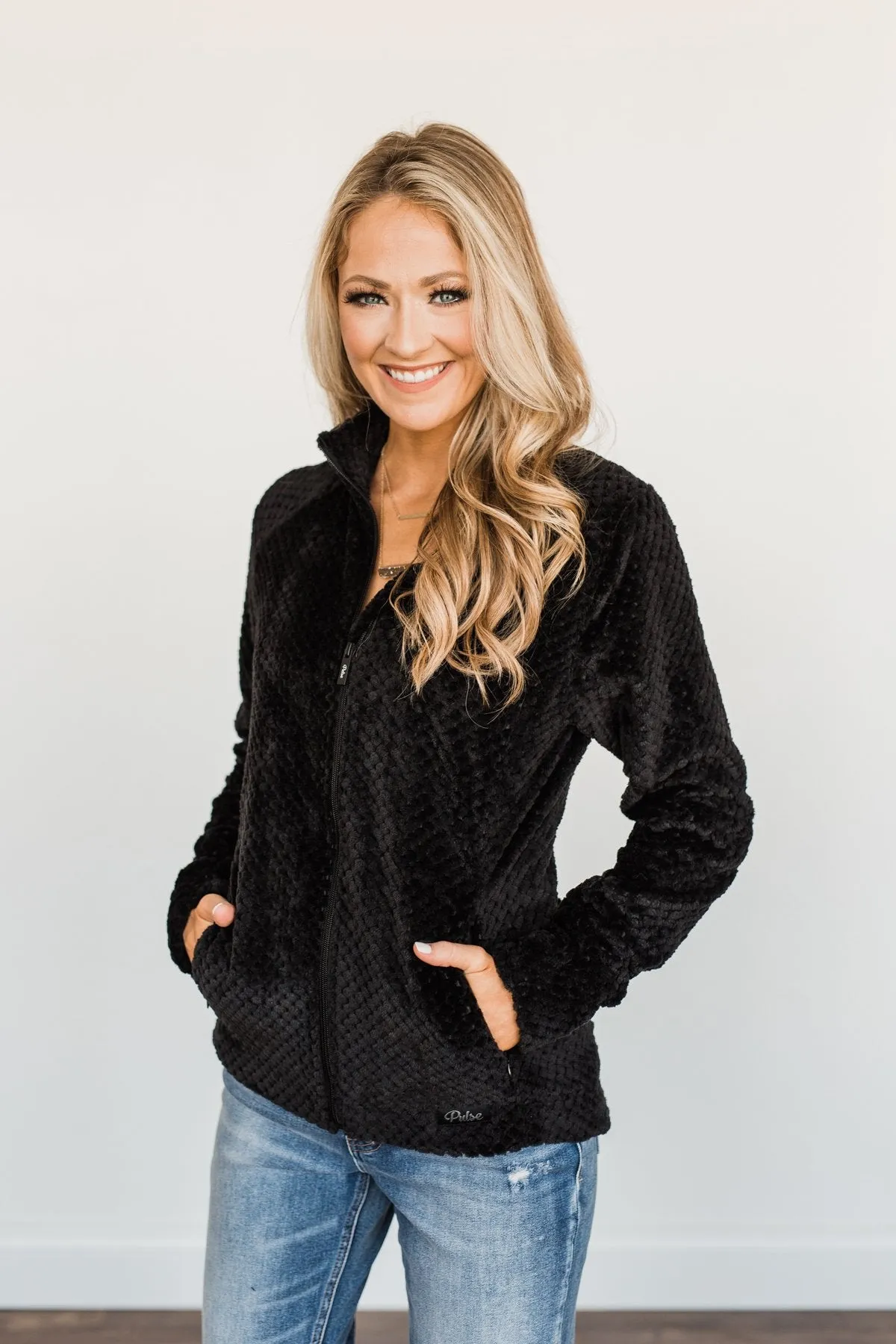 Heartfelt Wishes Zip Up Sherpa- Black