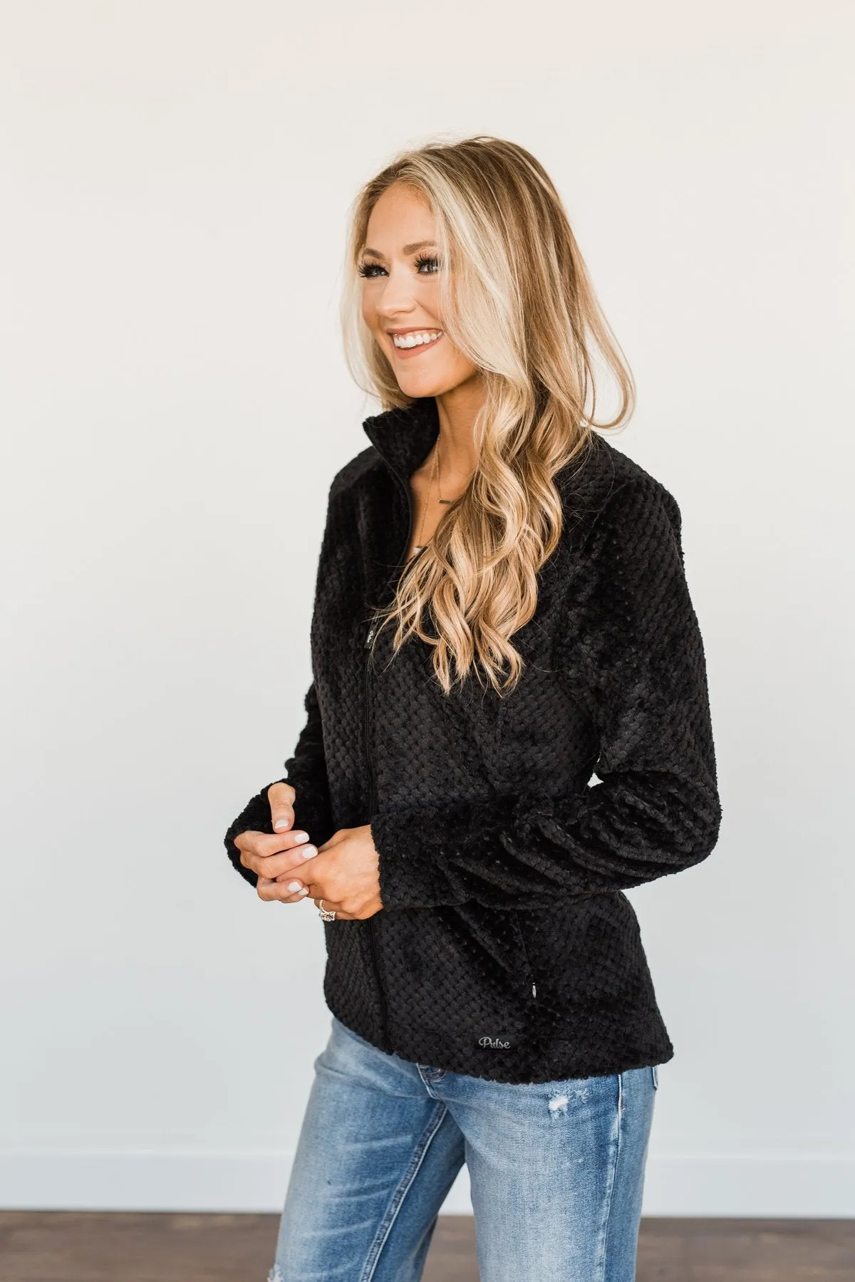 Heartfelt Wishes Zip Up Sherpa- Black