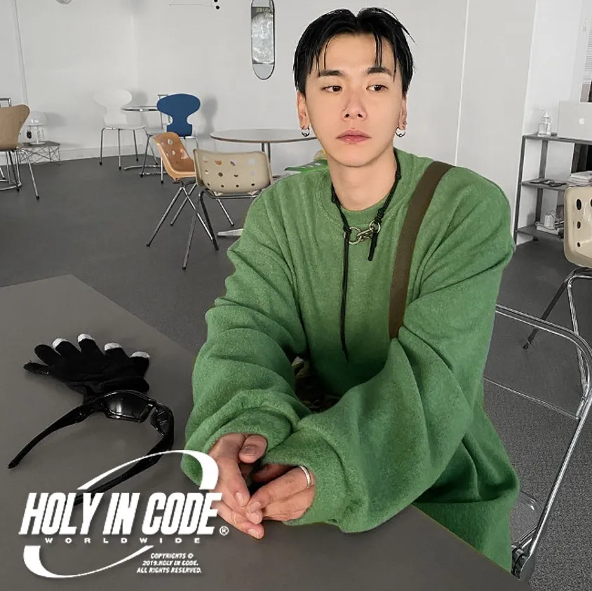 HOLY IN CODE  |Crew Neck Unisex Street Style Long Sleeves Plain Oversized