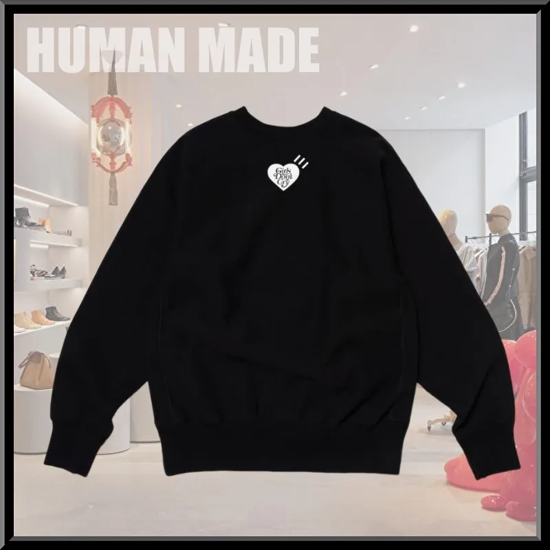 HUMAN MADE  |Crew Neck Heart Unisex Sweat Rib Street Style Bi-color