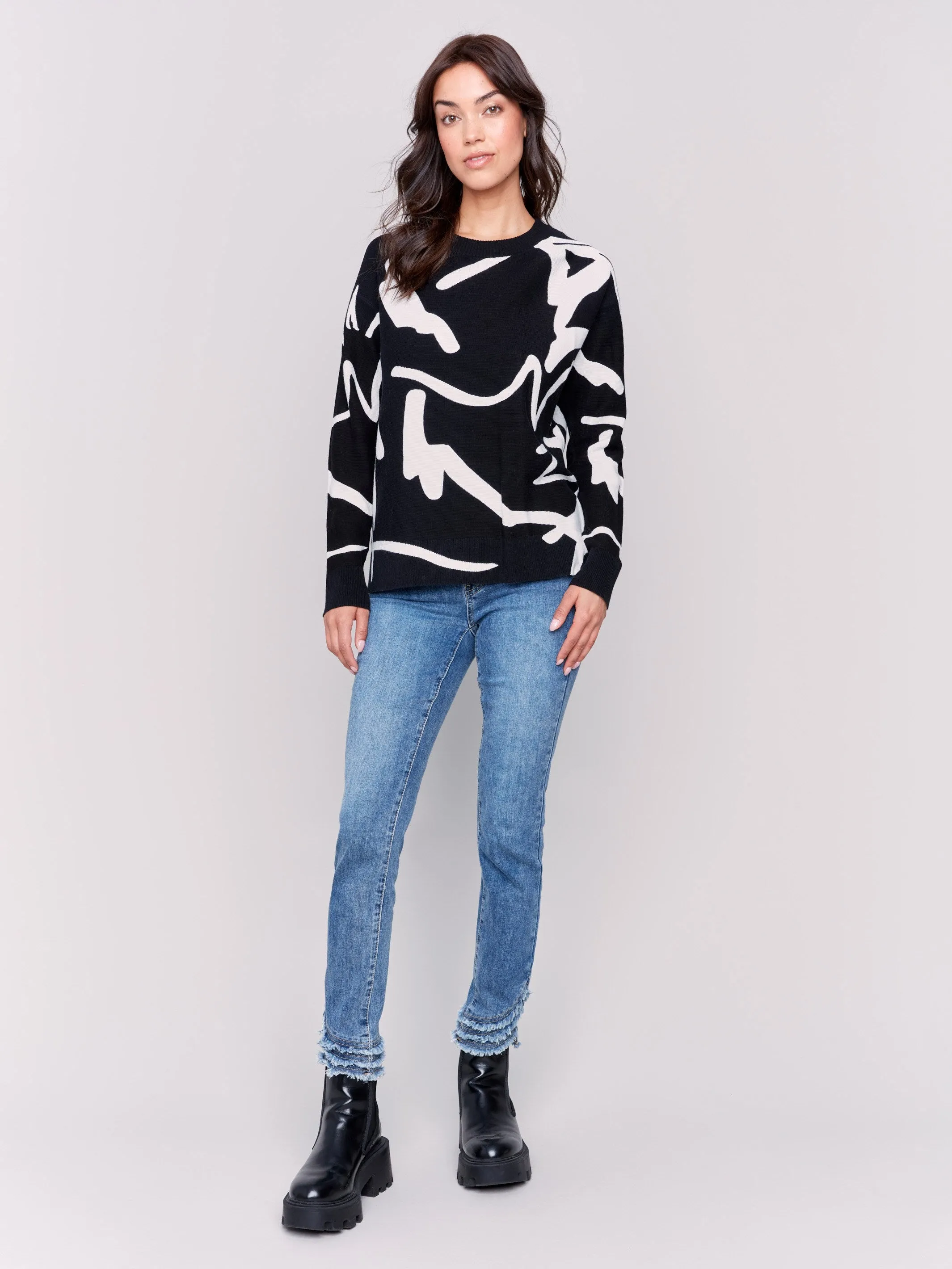 Jacquard Ottoman Cotton Sweater - Pepper