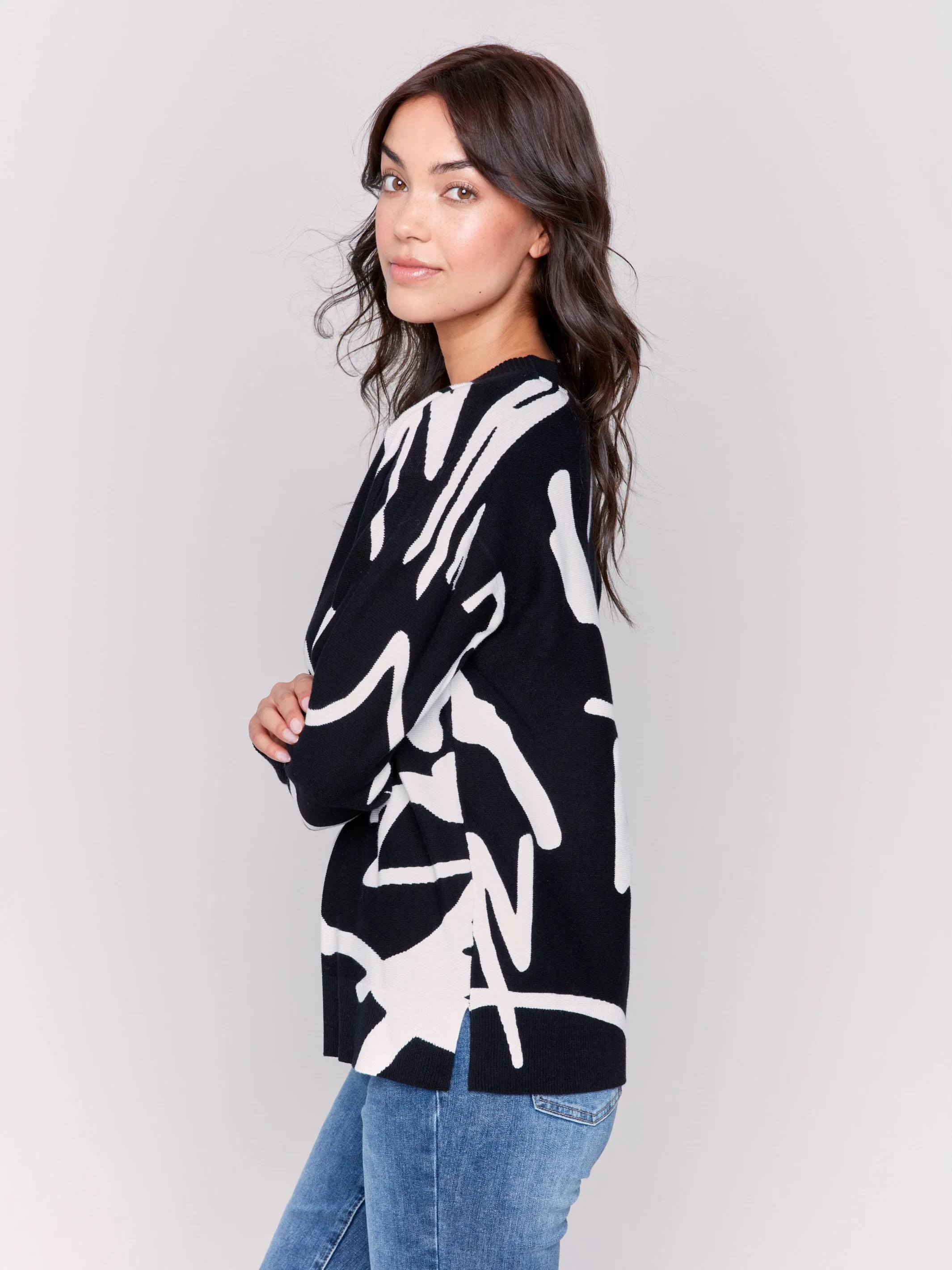 Jacquard Ottoman Cotton Sweater - Pepper