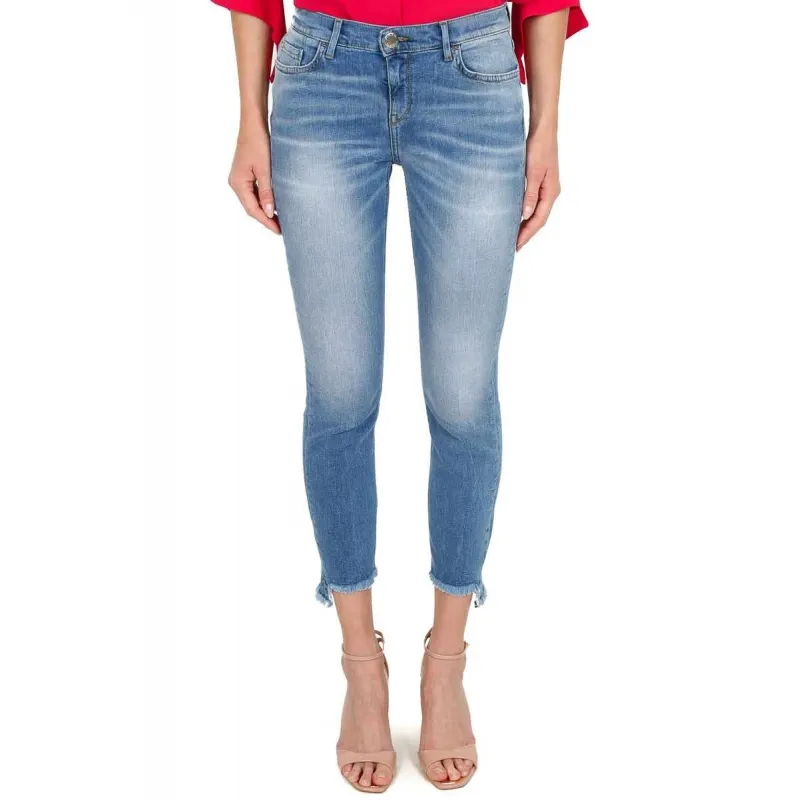 JEANS SKINNY CON ORLO SFRANGIATO, BLU