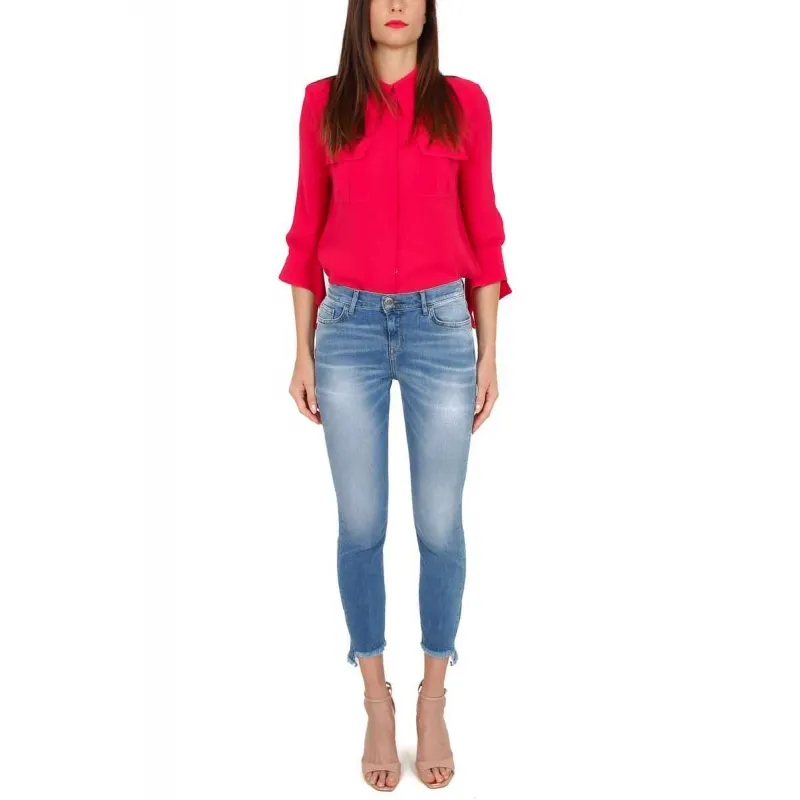 JEANS SKINNY CON ORLO SFRANGIATO, BLU