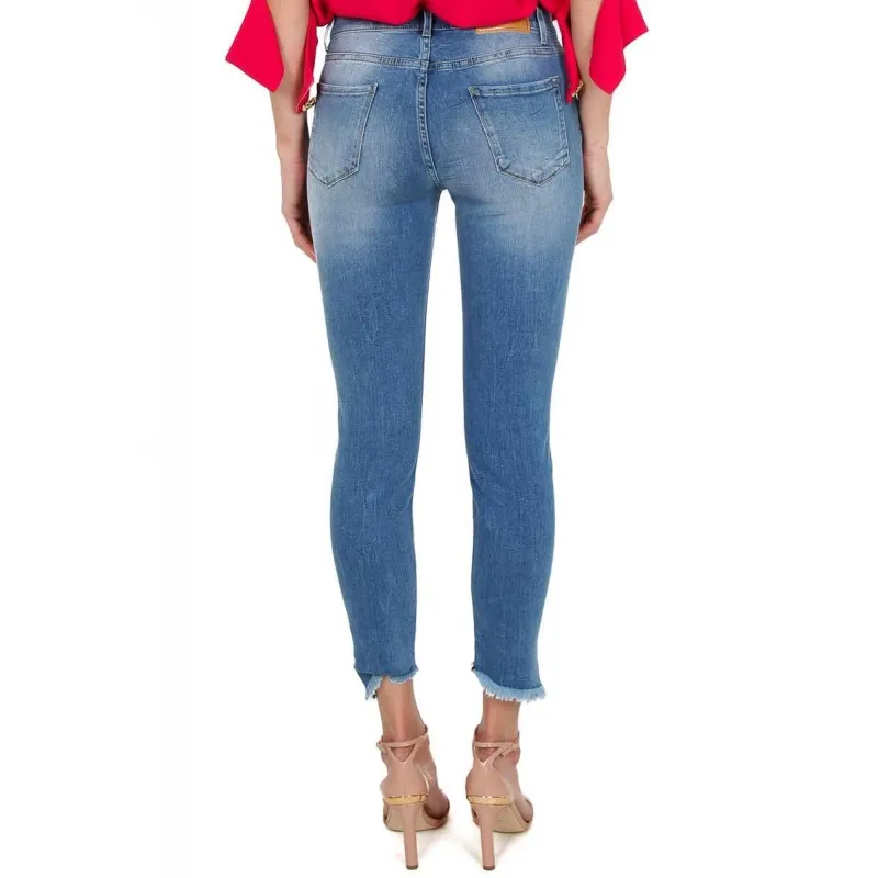 JEANS SKINNY CON ORLO SFRANGIATO, BLU