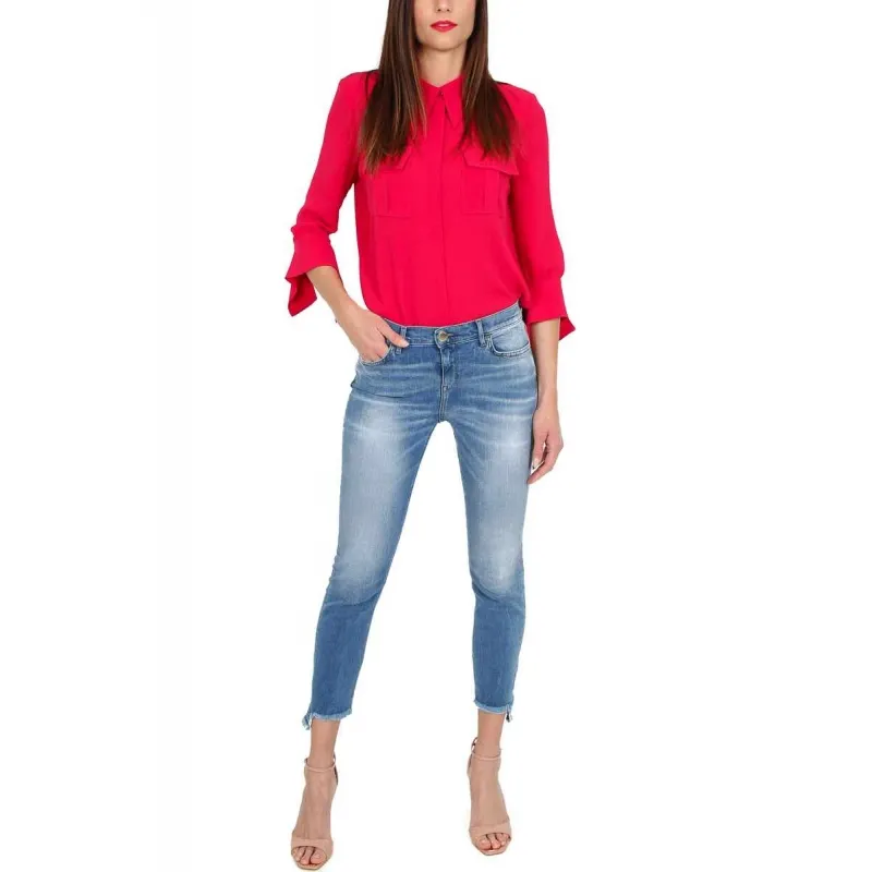 JEANS SKINNY CON ORLO SFRANGIATO, BLU