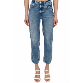 JEANS VITA ALTA MOM FIT IN DENIM STONE WASHED, BLU