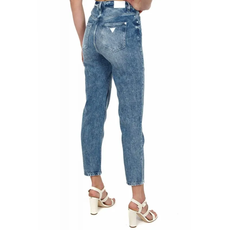 JEANS VITA ALTA MOM FIT IN DENIM STONE WASHED, BLU