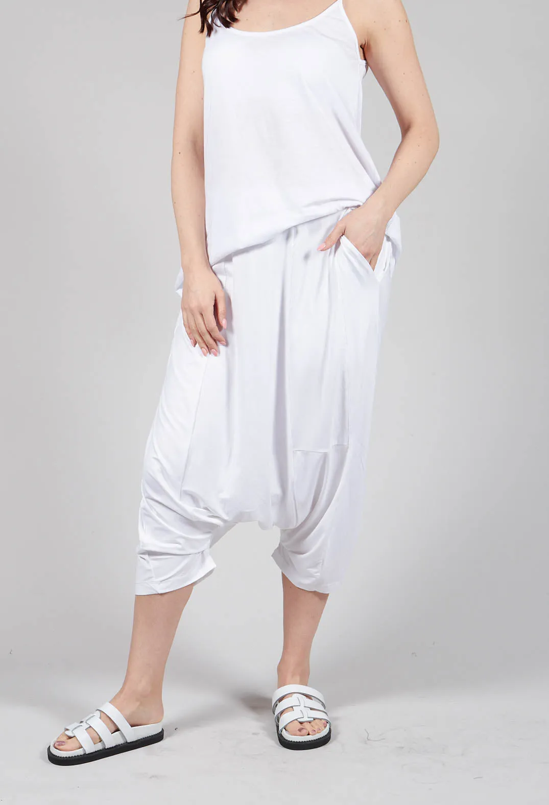 Jersey Drop-Crotch Trousers in White