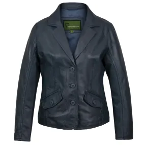 Jess: Women's Navy Leather Blazer