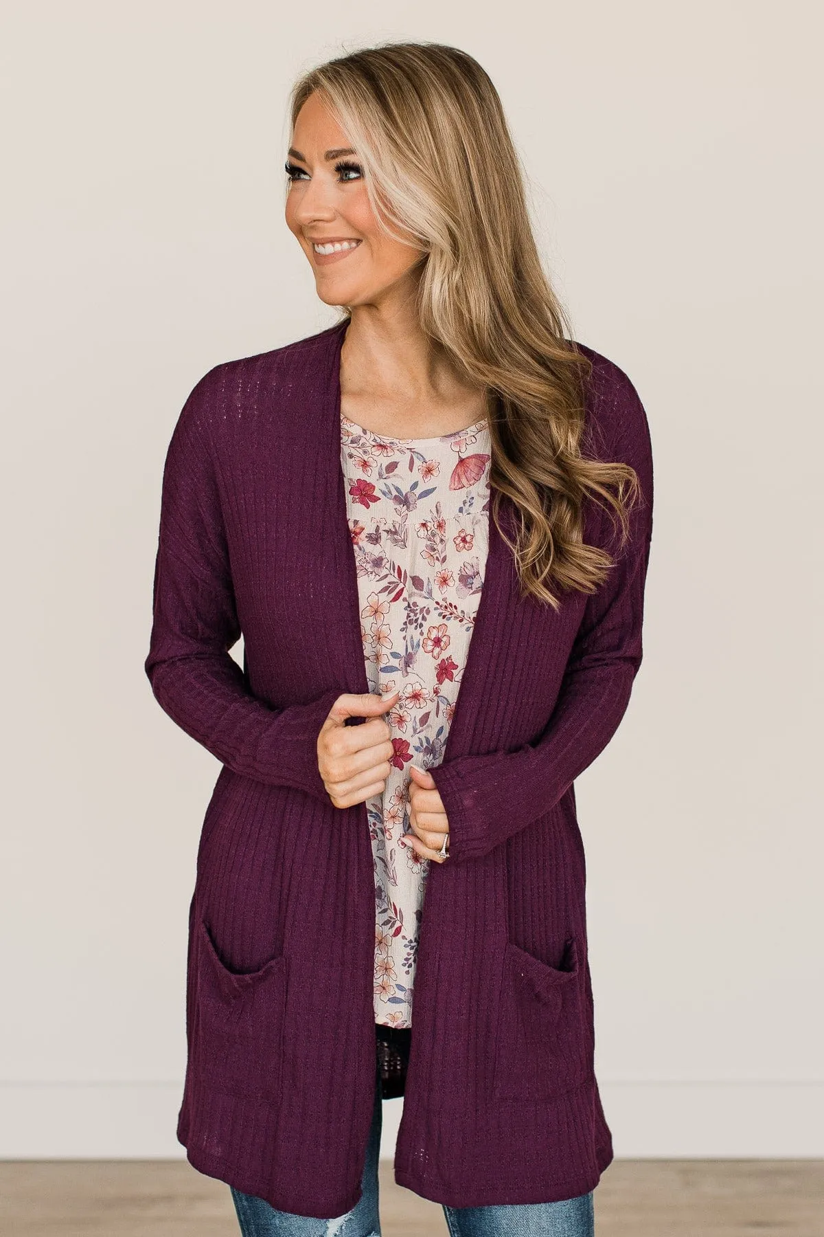 Just A Feeling Knit Cardigan- Plum