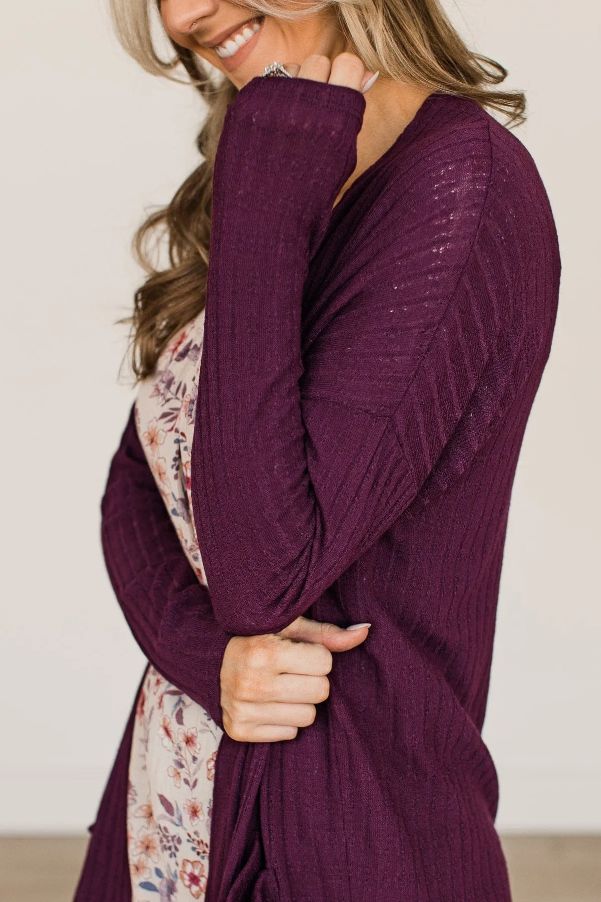 Just A Feeling Knit Cardigan- Plum