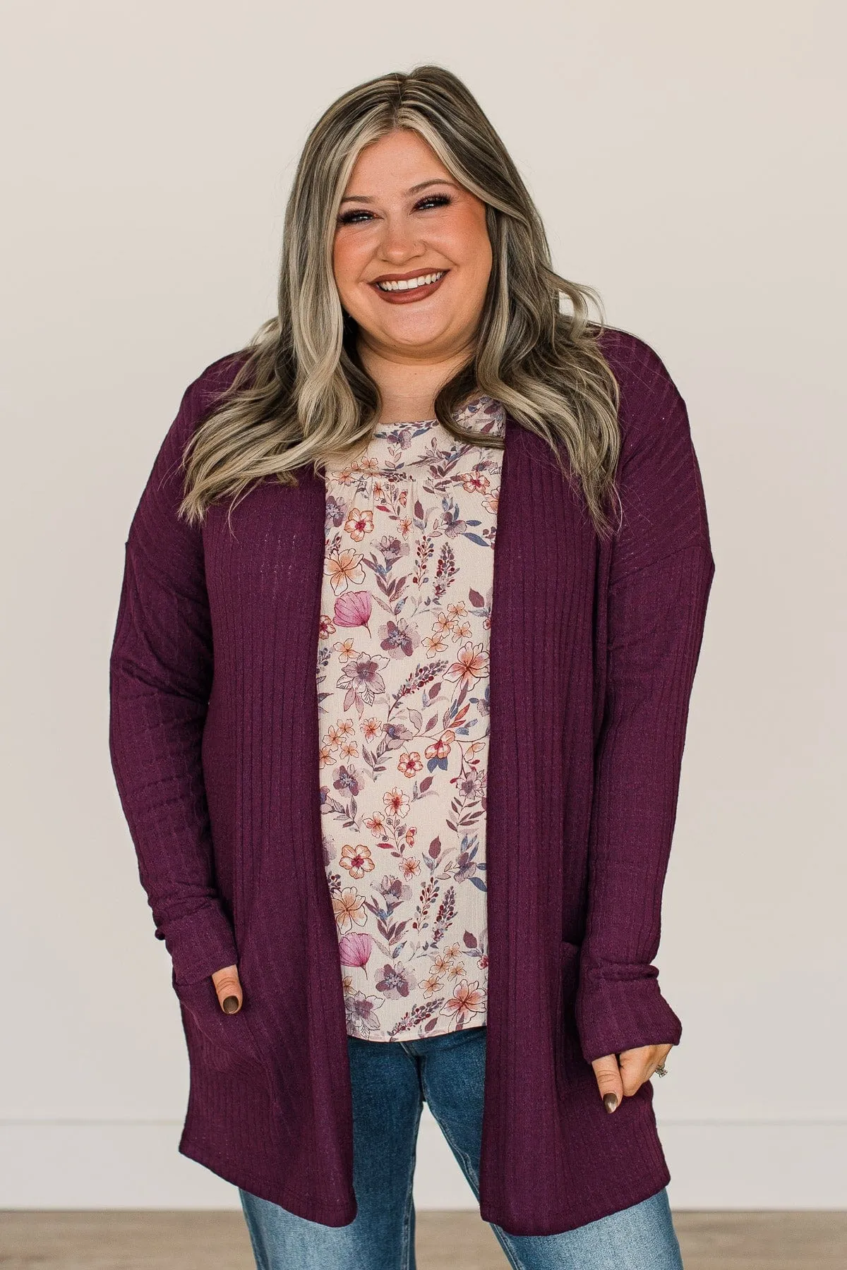 Just A Feeling Knit Cardigan- Plum