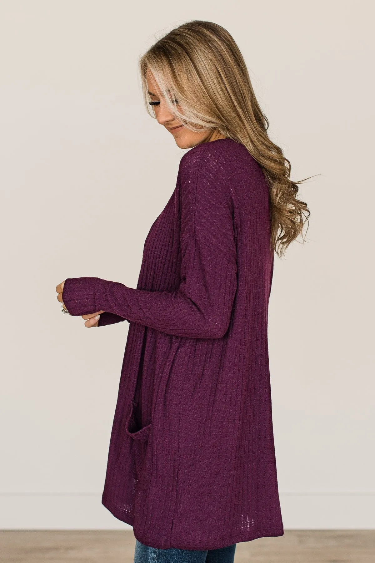 Just A Feeling Knit Cardigan- Plum