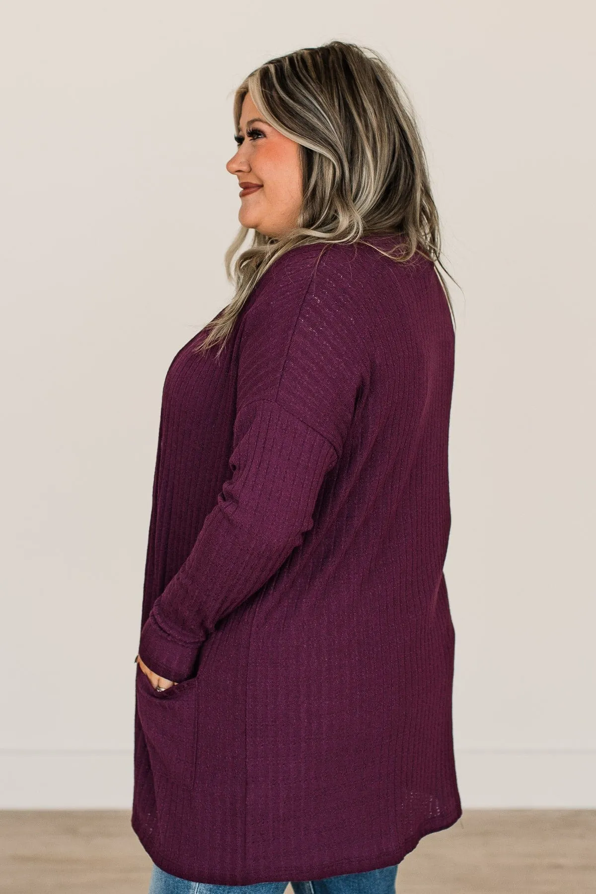 Just A Feeling Knit Cardigan- Plum