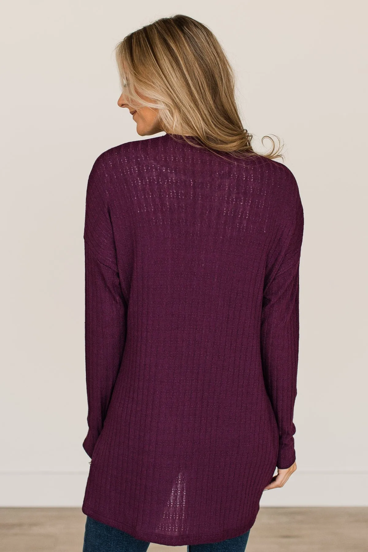 Just A Feeling Knit Cardigan- Plum