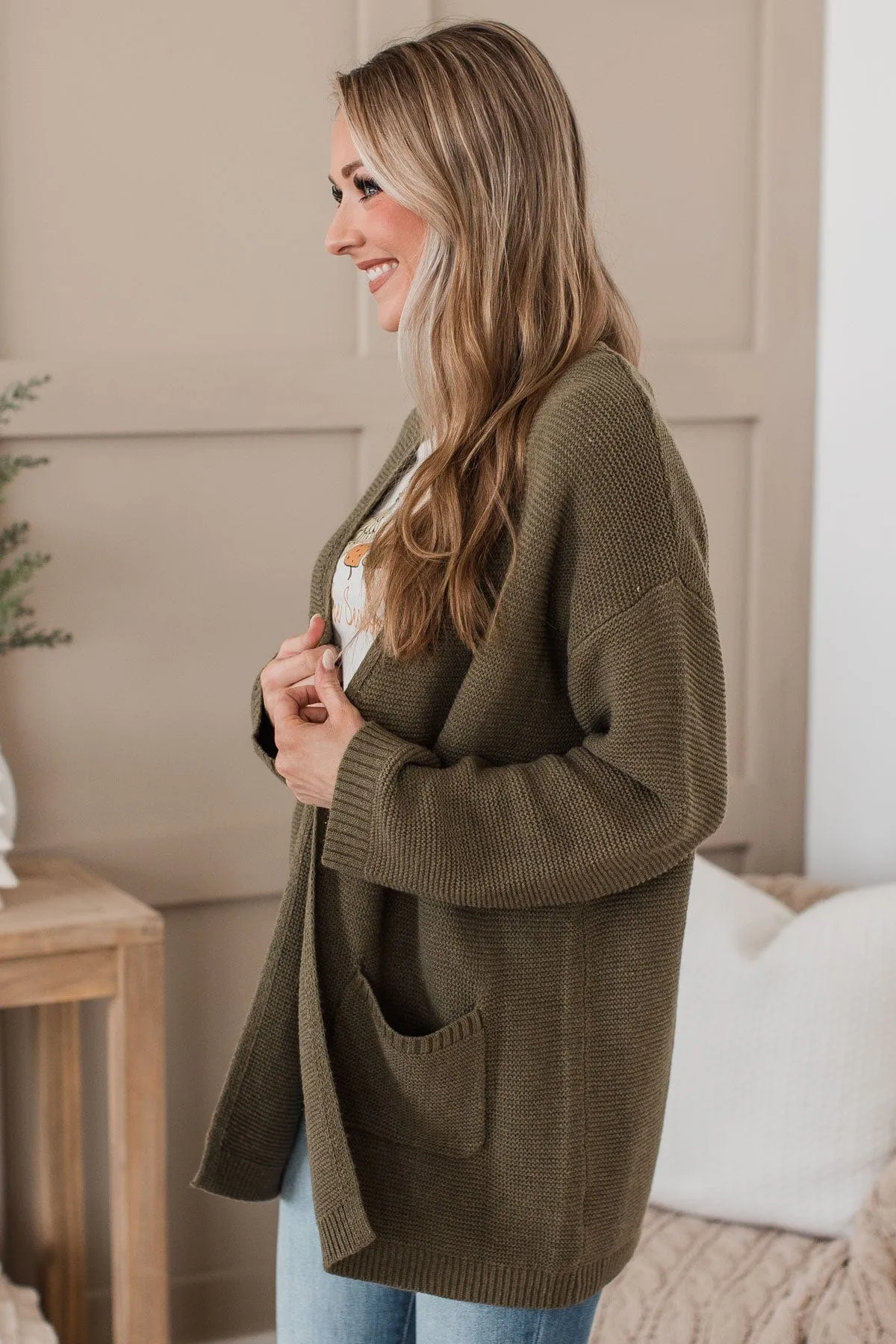 Keep Things Simple Knit Cardigan- Olive