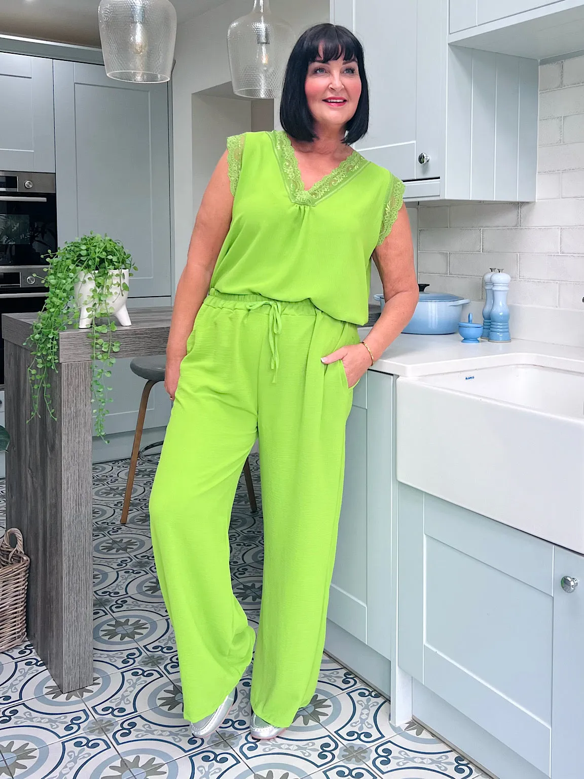 Lime Wide Leg Pocket Trousers Claudia