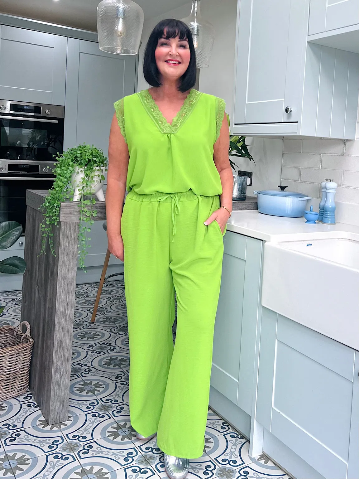 Lime Wide Leg Pocket Trousers Claudia