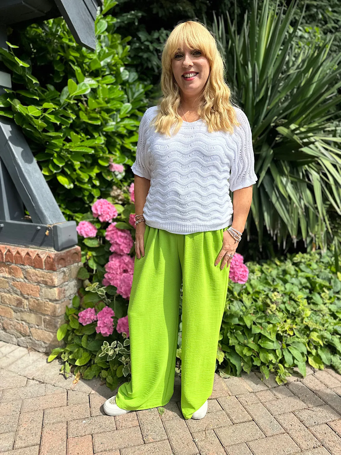 Lime Wide Leg Pocket Trousers Claudia