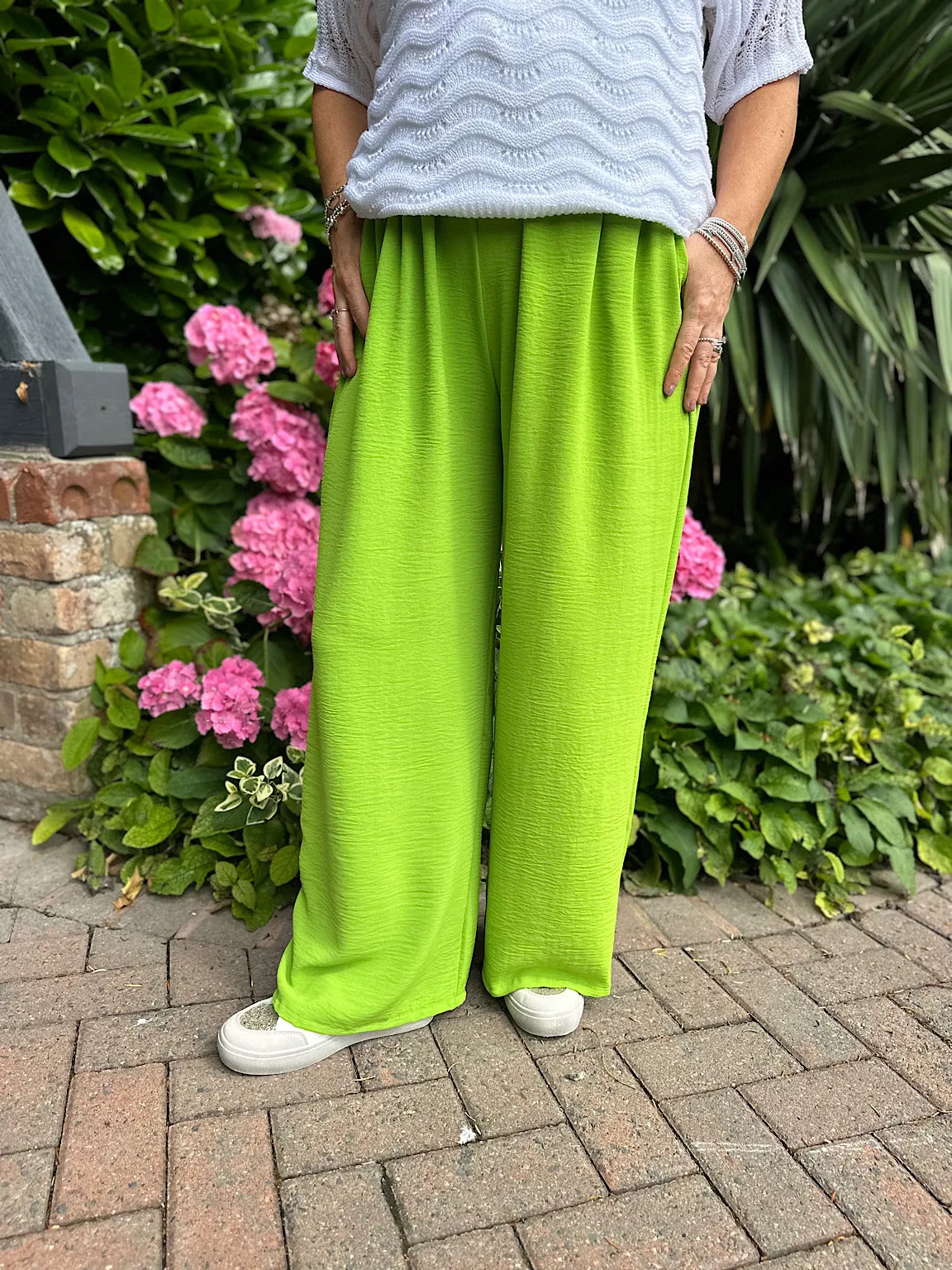 Lime Wide Leg Pocket Trousers Claudia