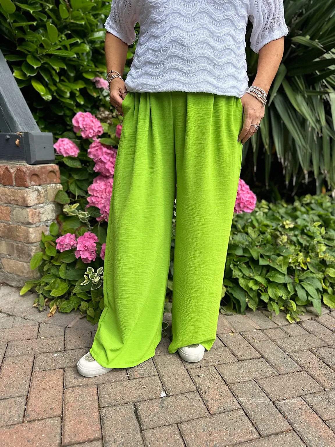 Lime Wide Leg Pocket Trousers Claudia