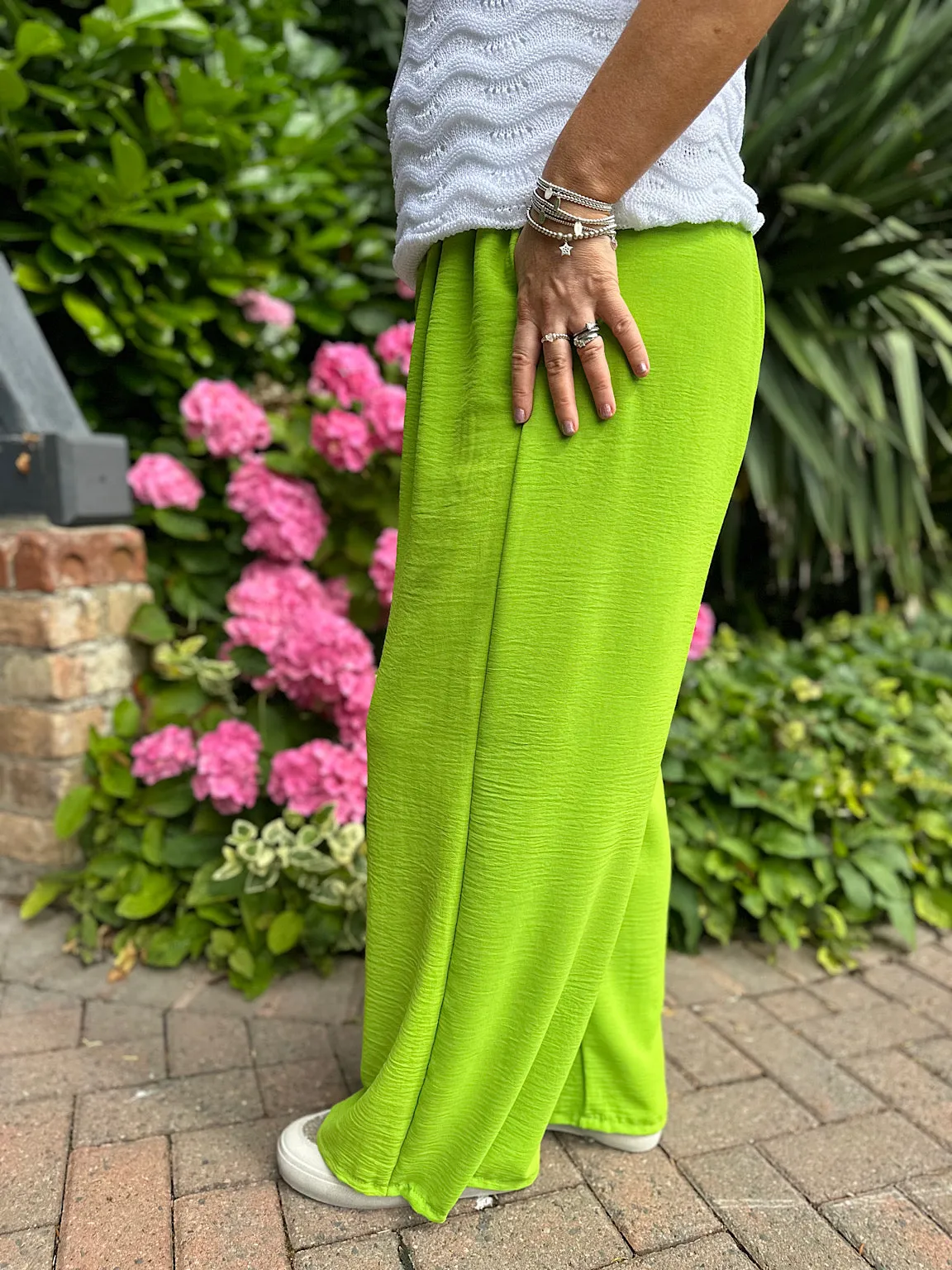 Lime Wide Leg Pocket Trousers Claudia