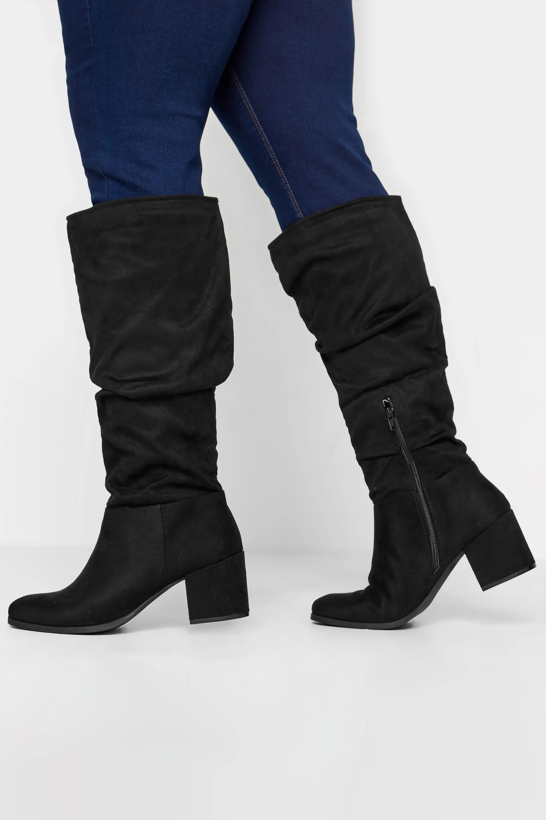 LIMITED COLLECTION Curve Black Slouch Knee High Boots In Extra Wide EEE Fit