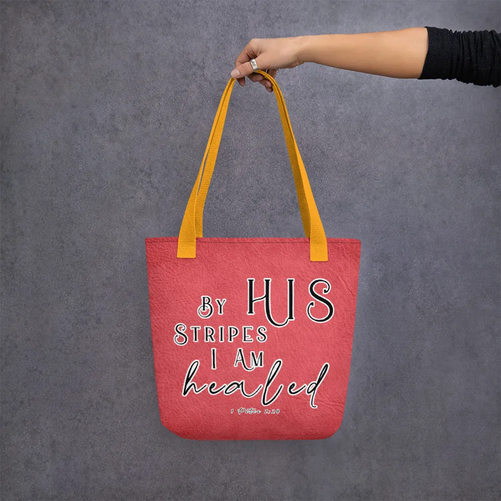 Limited Edition Premium Tote Bag - By His Stripes I Am Healed (Design: Textured Red)