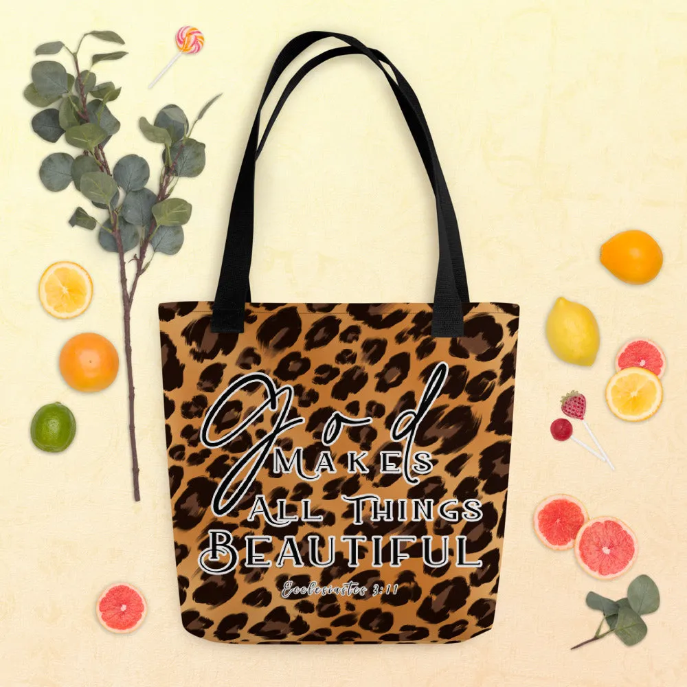 Limited Edition Premium Tote Bag - God Makes All Things Beautiful (Design: Leopard)