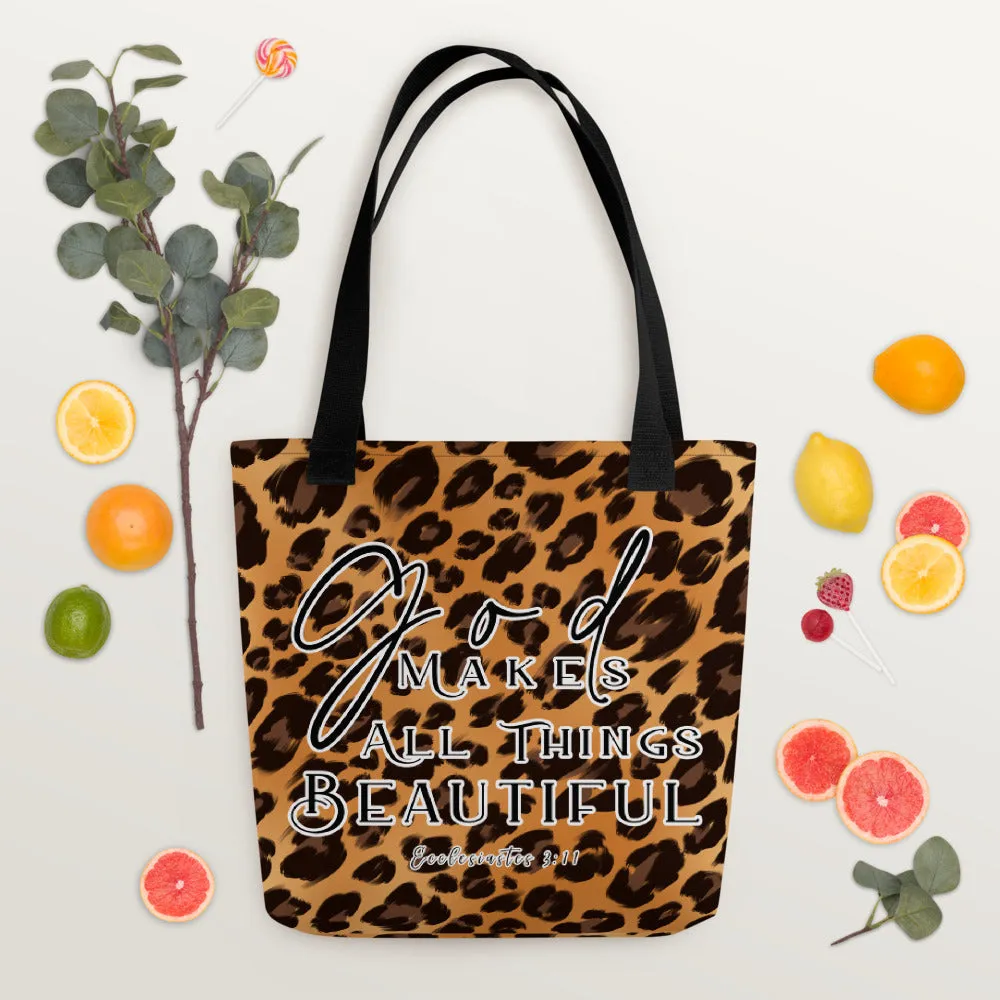 Limited Edition Premium Tote Bag - God Makes All Things Beautiful (Design: Leopard)